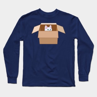 White Kitten Peeking from Cardboard Box Long Sleeve T-Shirt